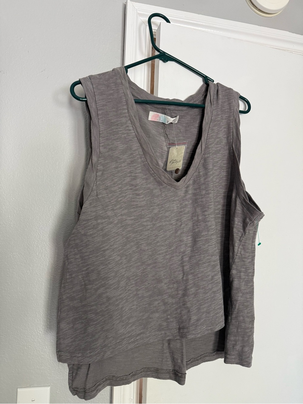 Free People Slub Knit V-Neck Tank - Dusty Gray